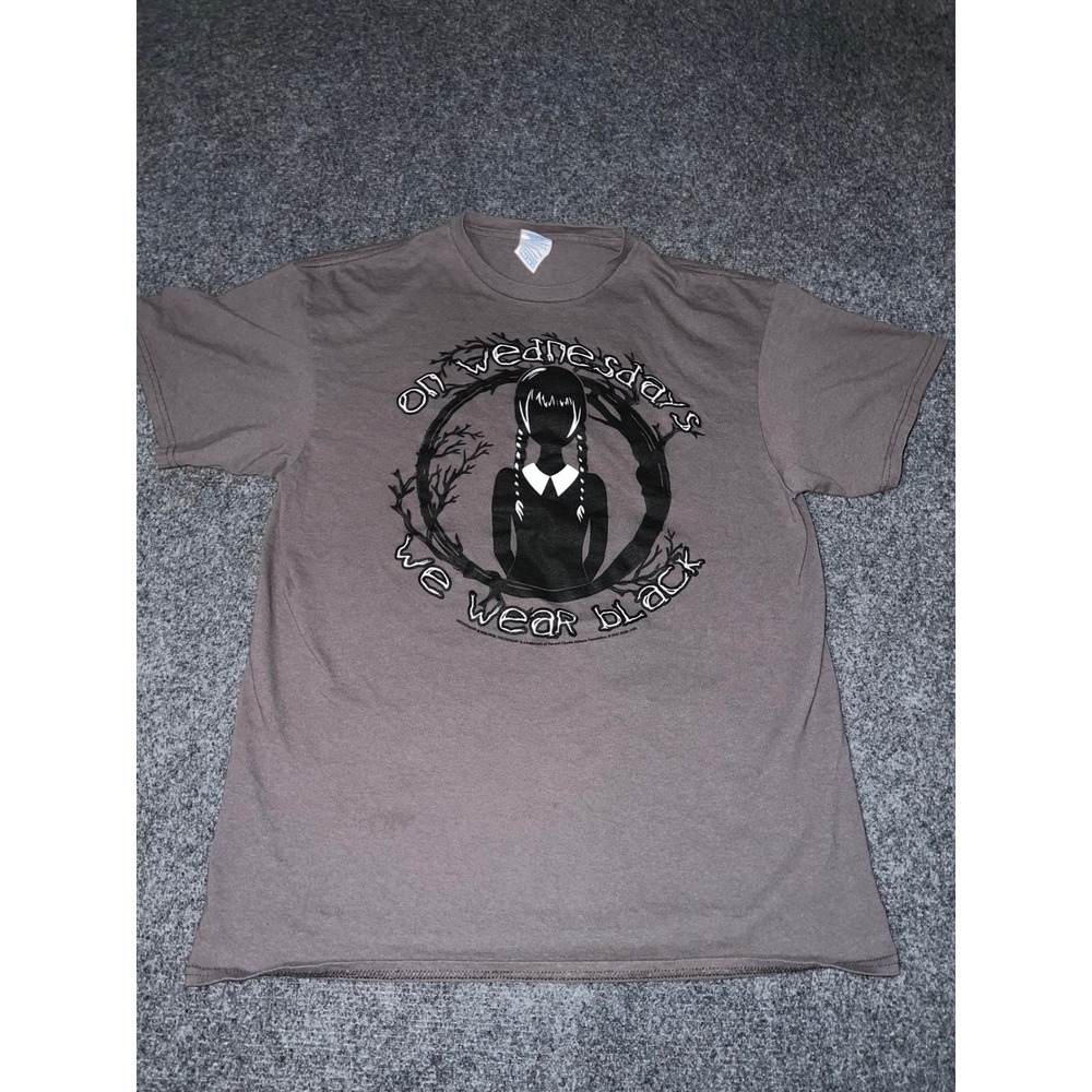 Delta Pro Weight Wednesday Addams Graphic T-Shirt Grey Size Large L Cotton